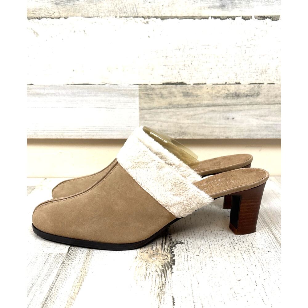 New York Transit Womens 10 Tan Suede Heeled Mules Slip On Casual
